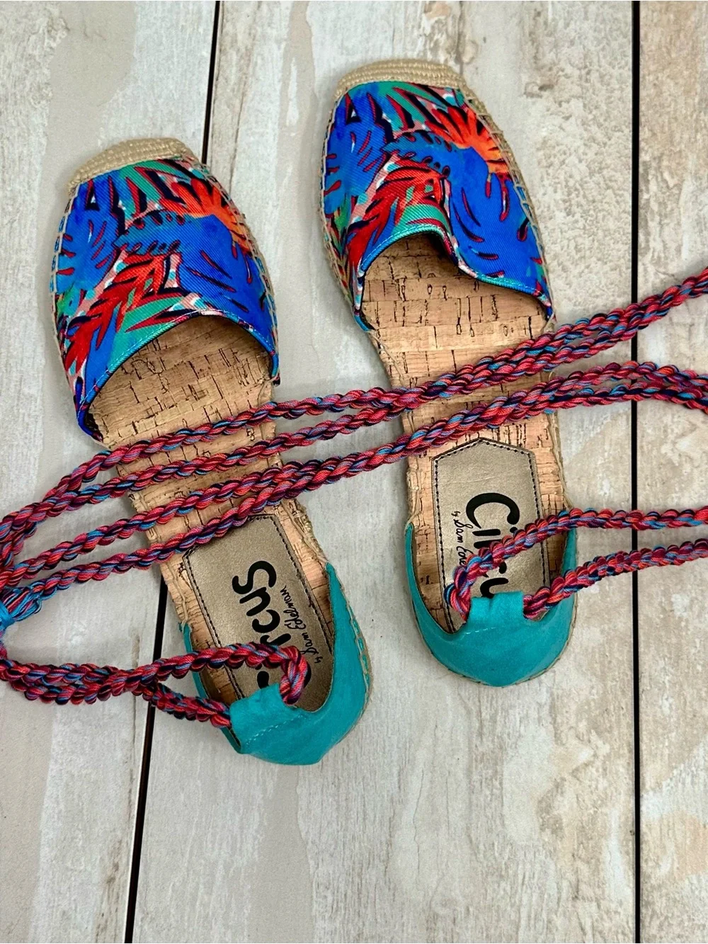 Sam Edelman Blue Multi Tropical Espadrille Lace-Up Flats